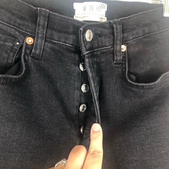 We The Free Stella Raw Hem Skinny Jeans Ripped Knee Button Fly Black 27 - Picture 3 of 11